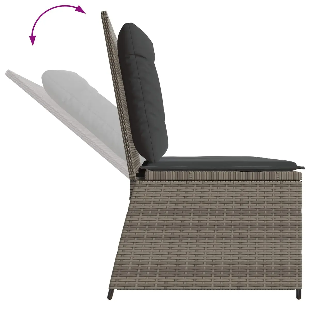 Grey Poly Rattan Garden Bench with Adjustable Backrest