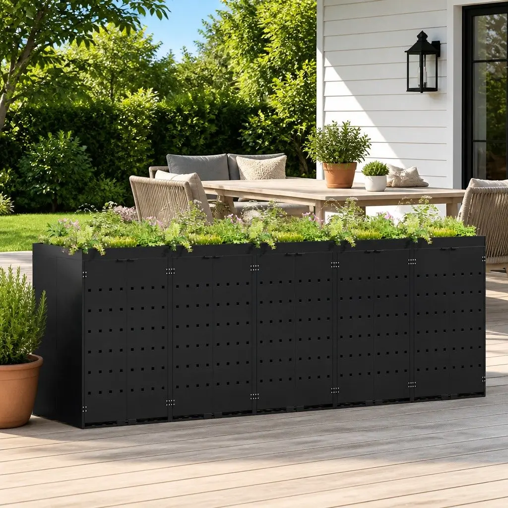 5 Bin Wheelie Bin Storage in Black 340 x 77.5 x 121.5 cm