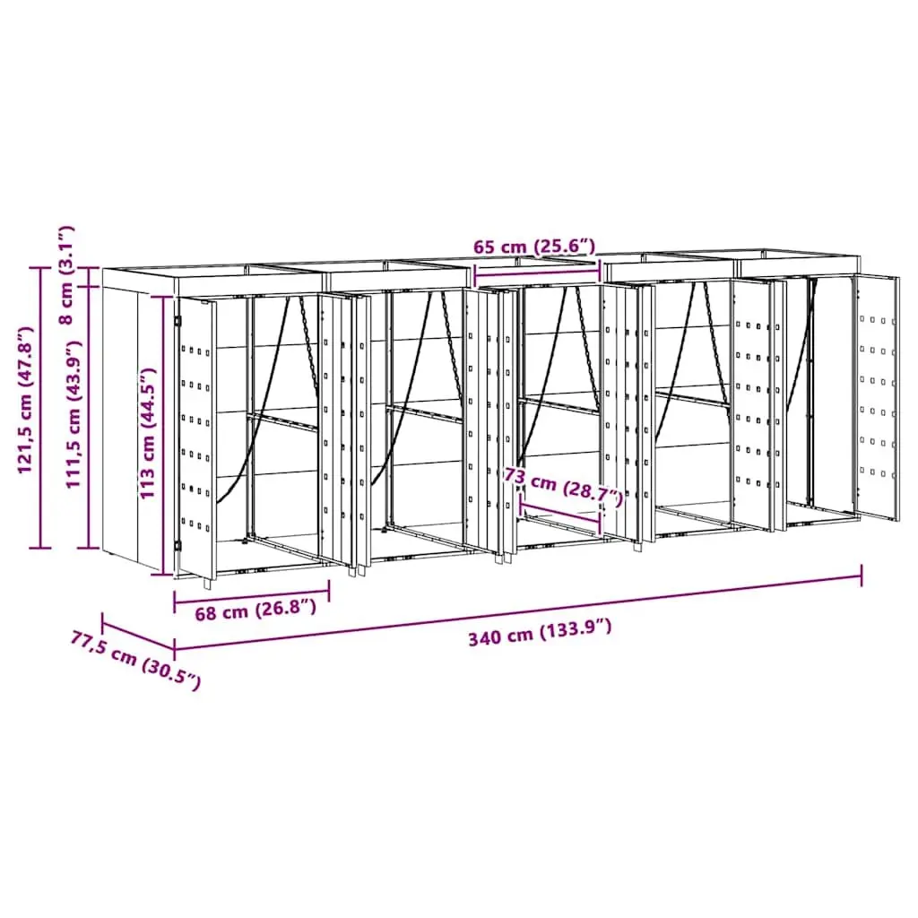 Wheelie Bin Storage Powder-coated Steel 340 x 77.5 x 121.5 cm Black