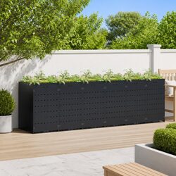 Black Steel Wheelie Bin Storage for 6 Bins with Planter Roof