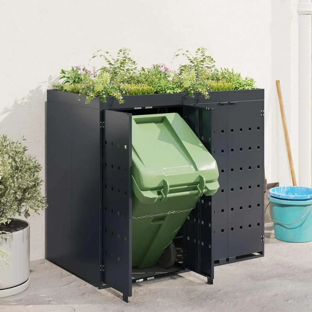 Wheelie Bin Storage Enclosure Powder-coated Steel 2 Bins Anthracite