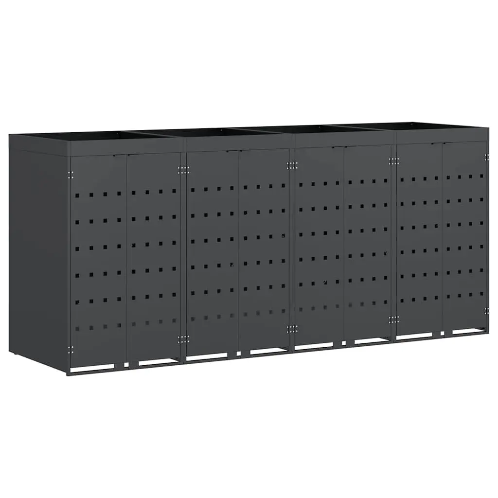 Wheelie Bin Storage Enclosure Powder-coated Steel Anthracite 4 Bins Outdoor Garden Waste Container Planter Roof