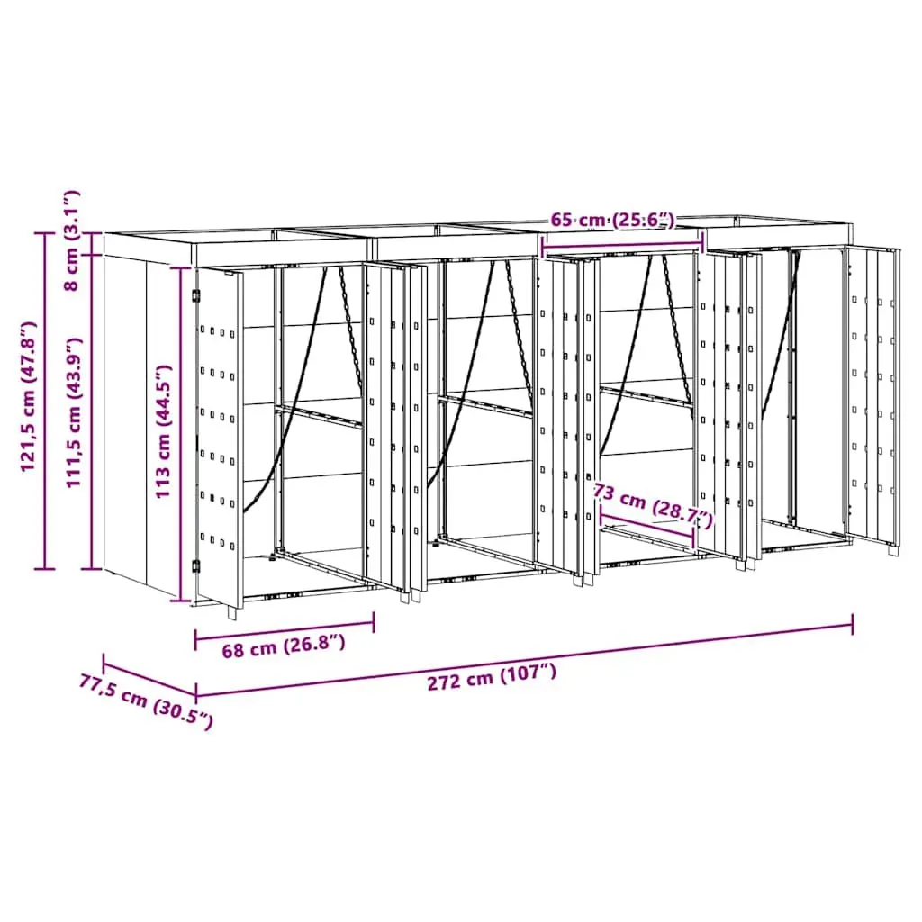 Wheelie Bin Storage Enclosure Powder-coated Steel Anthracite 4 Bins Outdoor Garden Waste Container Planter Roof