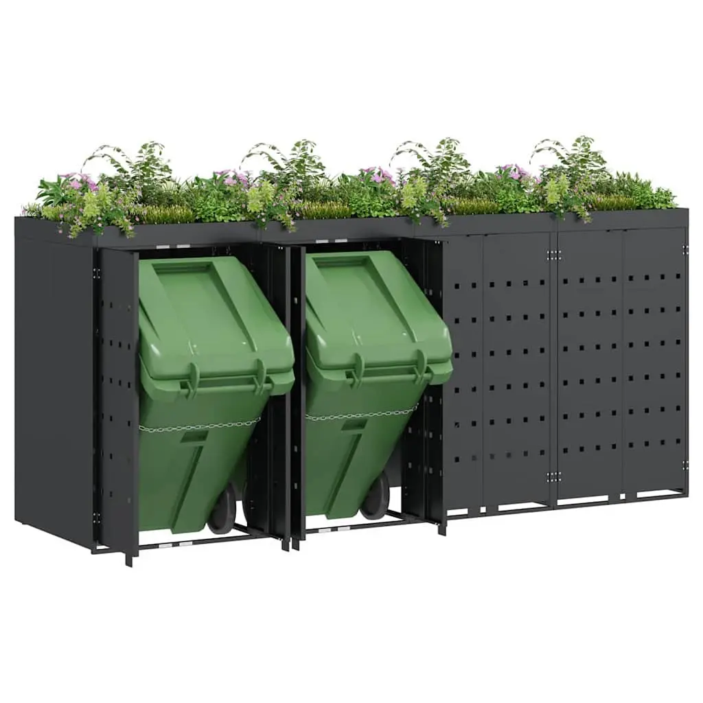 Wheelie Bin Storage Enclosure Powder-coated Steel Anthracite 4 Bins Outdoor Garden Waste Container Planter Roof