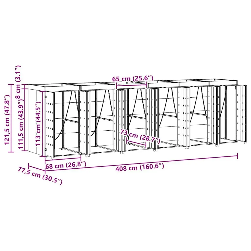 Wheelie Bin Storage Enclosure Powder-coated Steel 408x77.5x121.5cm Light Grey