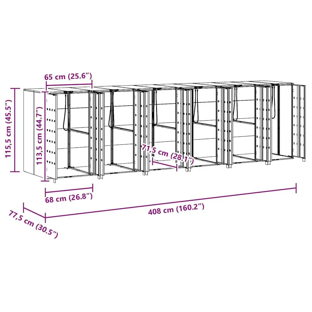 Wheelie Bin Storage Enclosure Water-resistant UV-resistant Expandable Anthracite for 3 Bins