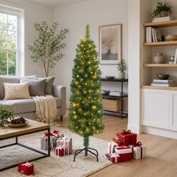Artificial Christmas Tree 240cm Green Cone Shape 300 Warm White LEDs with Stand