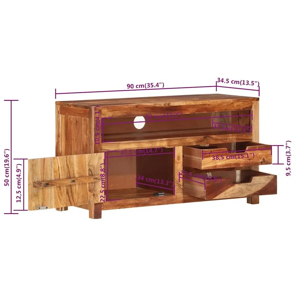 Solid Acacia Wood TV Cabinet 90x34.5x50 cm Lowboard