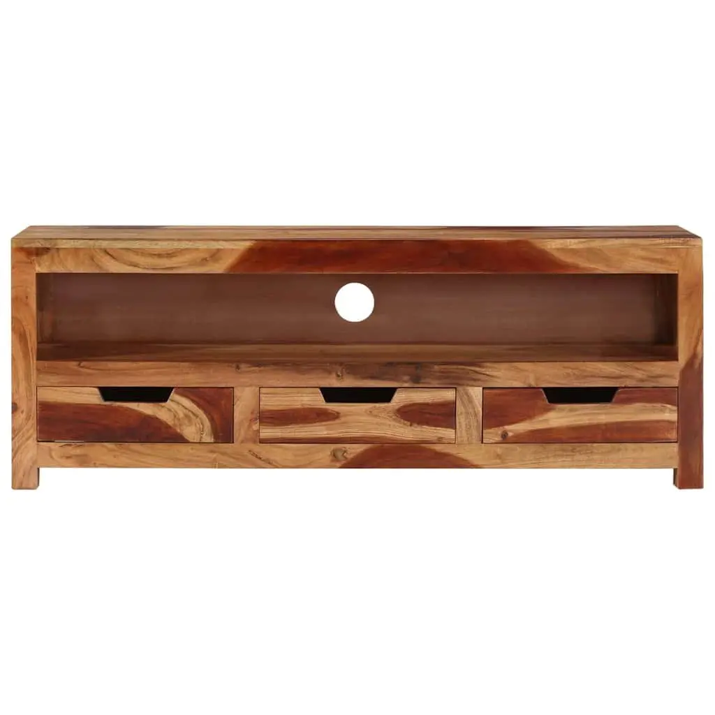 TV Cabinet Solid Acacia Wood 110cm Brown Entertainment Unit with Storage Drawers
