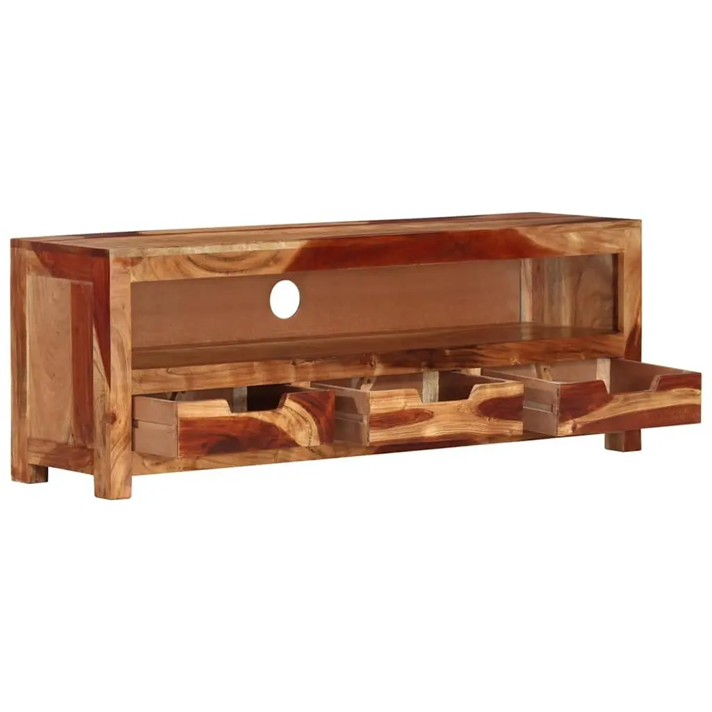 TV Cabinet Solid Acacia Wood 110cm Brown Entertainment Unit with Storage Drawers