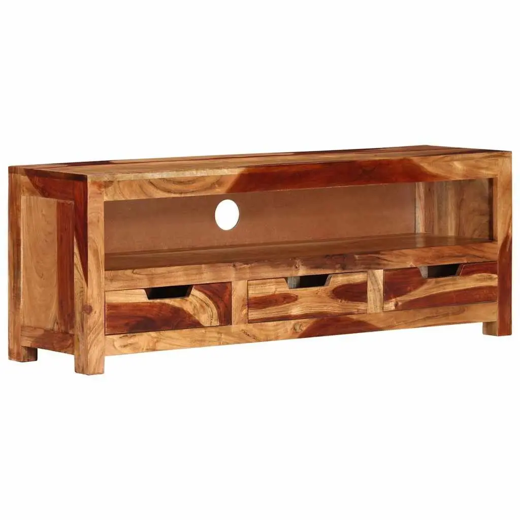 TV Cabinet Solid Acacia Wood 110cm Brown Entertainment Unit with Storage Drawers