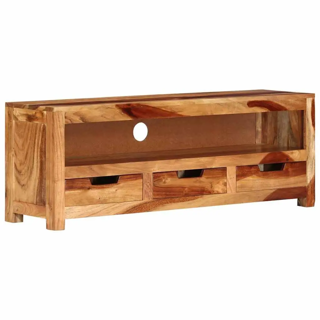 TV Cabinet Solid Acacia Wood 110cm Brown Entertainment Unit with Storage Drawers
