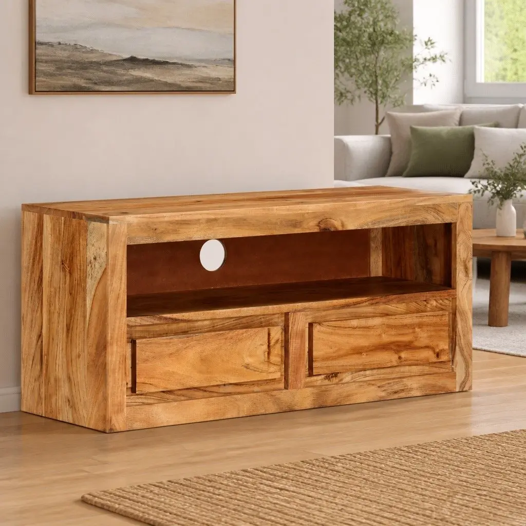 Entertainment Stand Solid Wood Acacia Brown Storage Shelf 88x30x40cm TV Cabinet