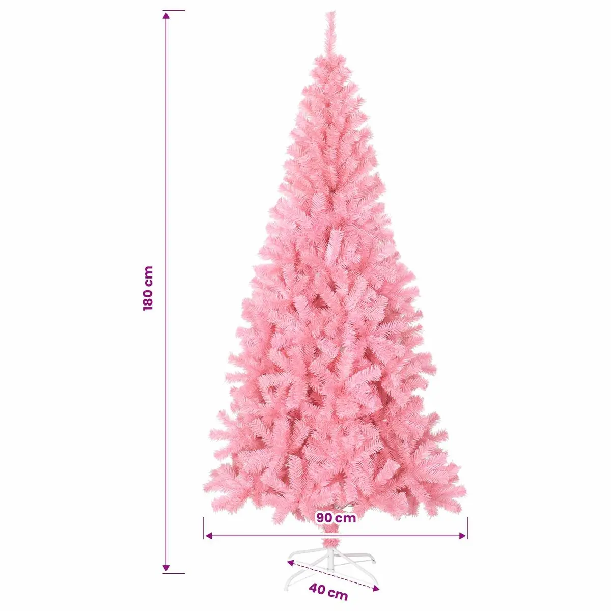 Pink Artificial Christmas Tree 180cm 300 LED Lights PVC Cone Design Indoor