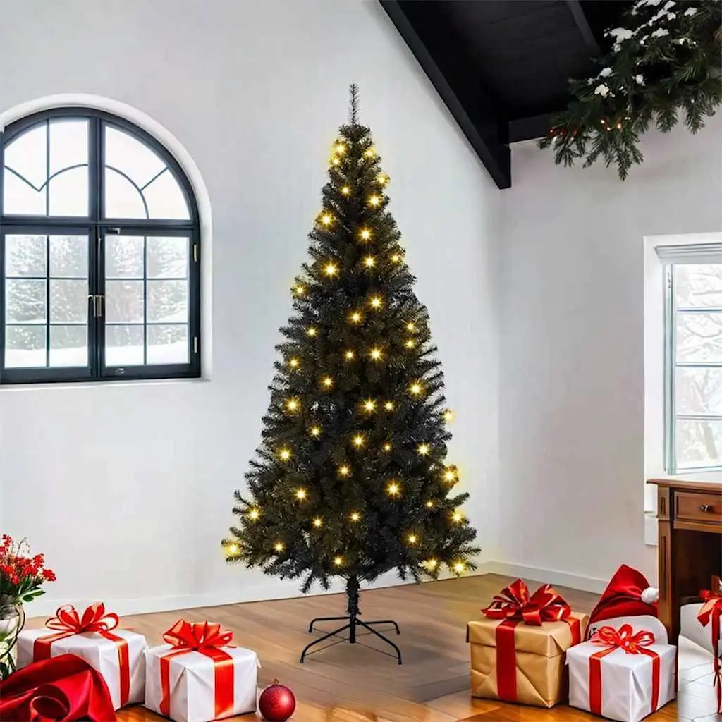 Artificial Christmas Tree PVC 180cm Black with 300 LED Lights