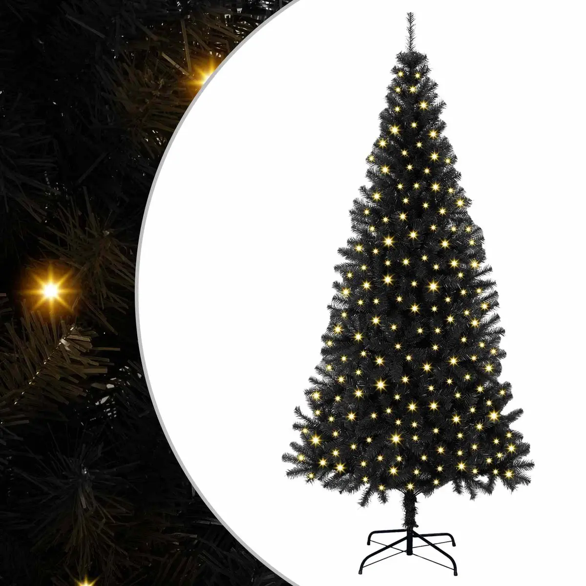 Artificial Christmas Tree PVC 180cm Black with 300 LED Lights