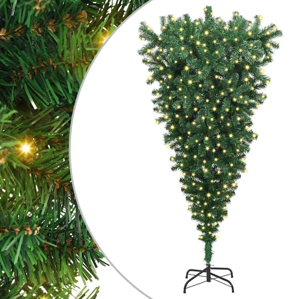 Upside-Down Artificial Christmas Tree PVC 180cm Green Pre-lit with LED Lights