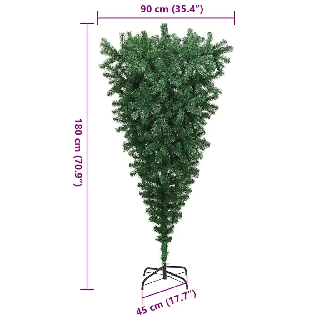 Upside-Down Artificial Christmas Tree PVC 180cm Green Pre-lit with LED Lights