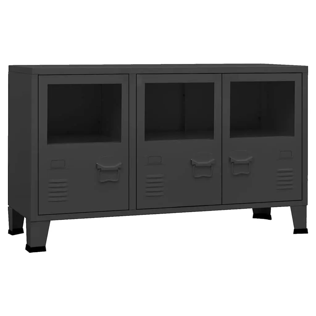 Black Glass Door Metal Sideboard Storage Unit 105x35x62