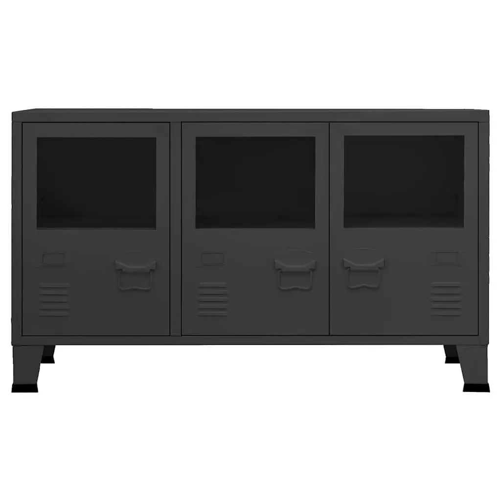 Black Glass Door Metal Sideboard Storage Unit 105x35x62