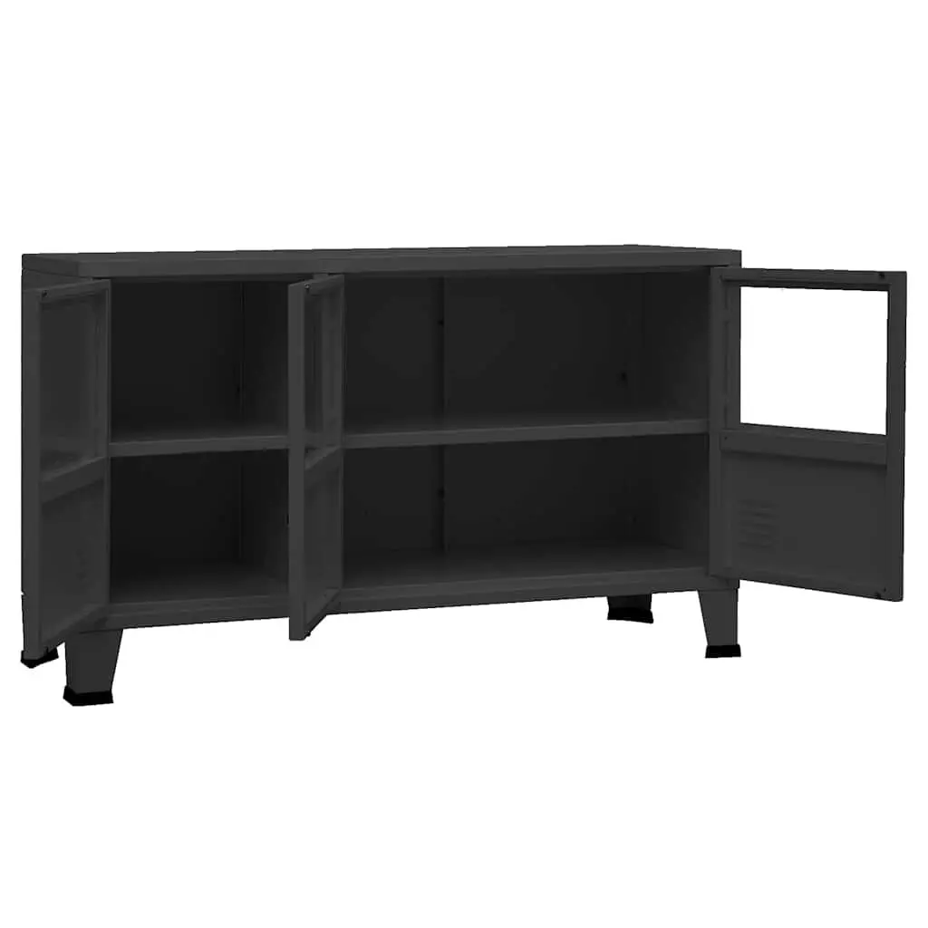 Black Glass Door Metal Sideboard Storage Unit 105x35x62
