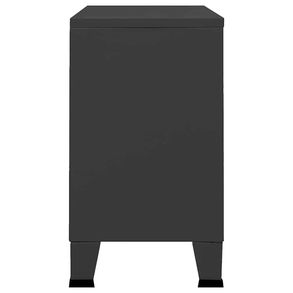 Black Glass Door Metal Sideboard Storage Unit 105x35x62