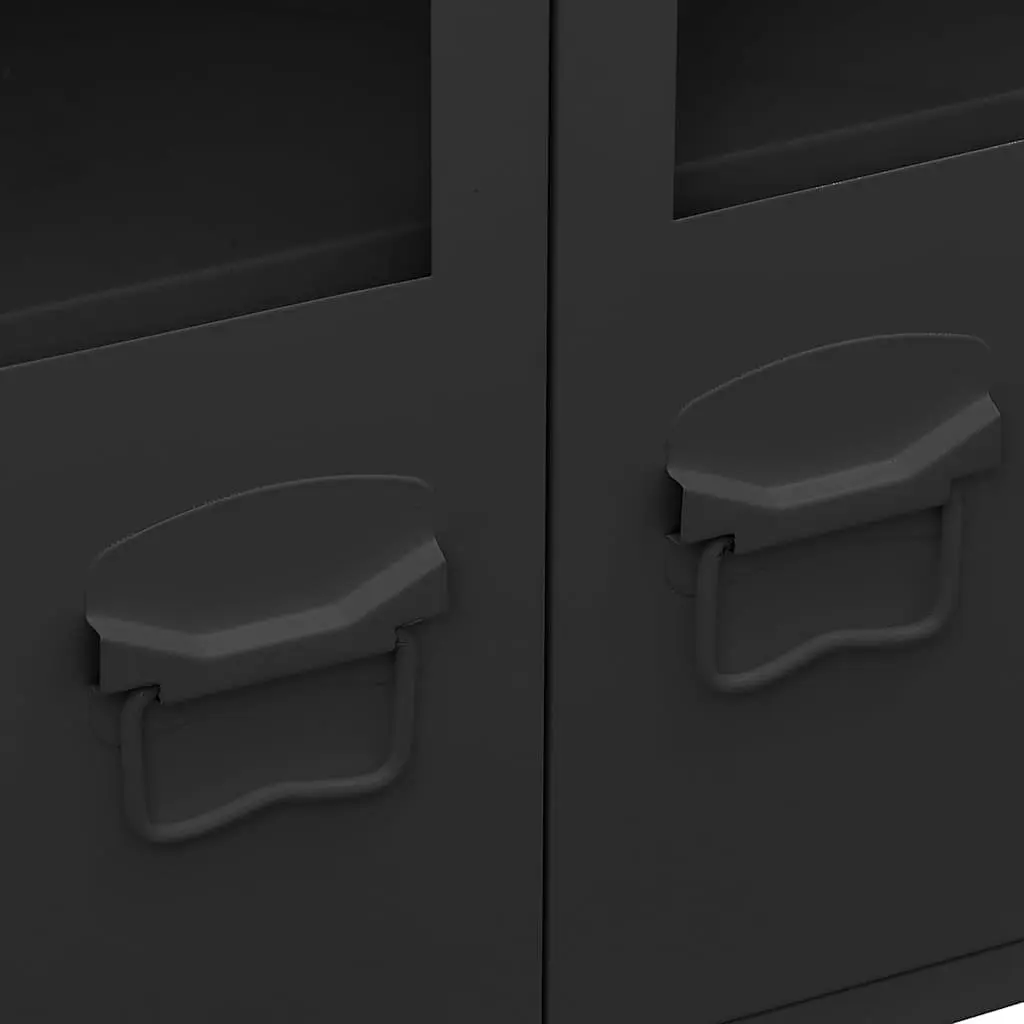 Black Glass Door Metal Sideboard Storage Unit 105x35x62