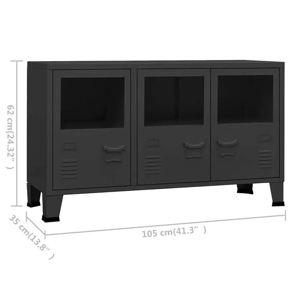 Black Glass Door Metal Sideboard Storage Unit 105x35x62