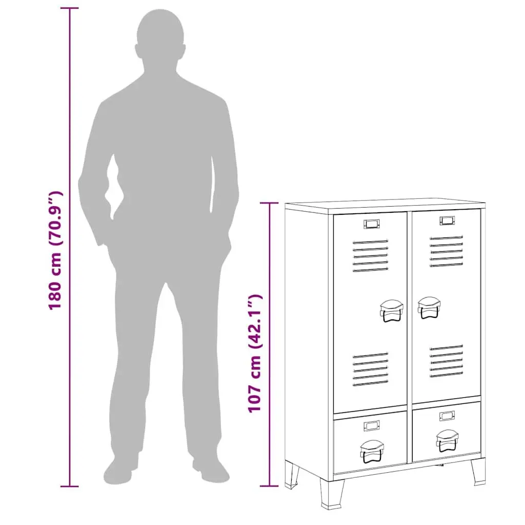 Industrial Storage Cabinet Steel 67W x 35D x 107H cm White 2 Drawers 2 Shelves