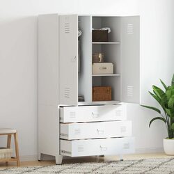 Sturdy Industrial Metal Wardrobe Cabinet in White