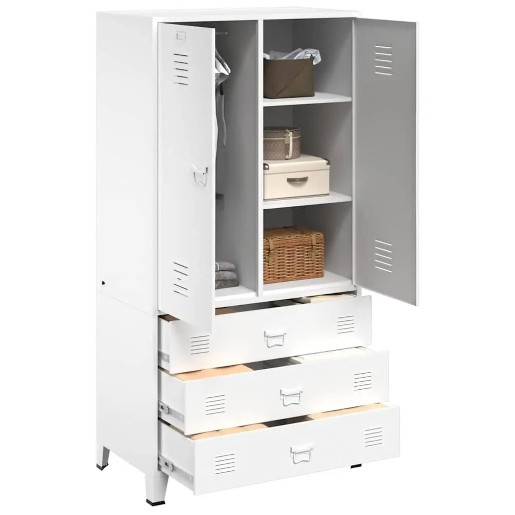 Metal Wardrobe Cabinet Industrial White 90x50x180 cm