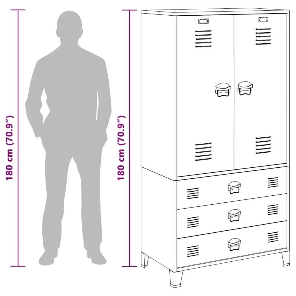 Metal Wardrobe Storage Cabinet Anthracite 90W x 50D x 180H cm