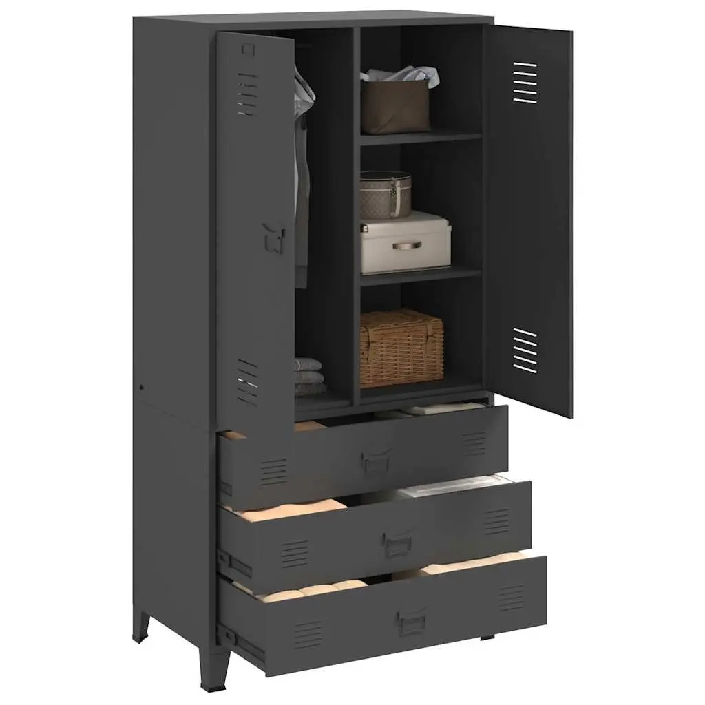 Metal Wardrobe Storage Cabinet Anthracite 90W x 50D x 180H cm