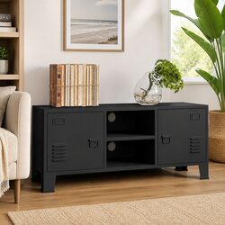 Industrial Style Black Metal TV Cabinet with Storage