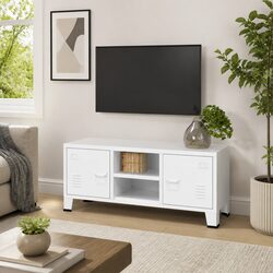 Sturdy White Metal Industrial TV Cabinet with Doors