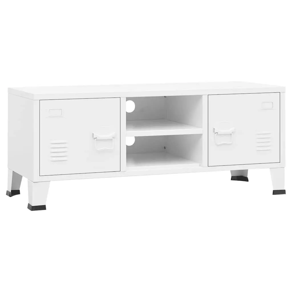 White Metal Industrial TV Cabinet with Doors
