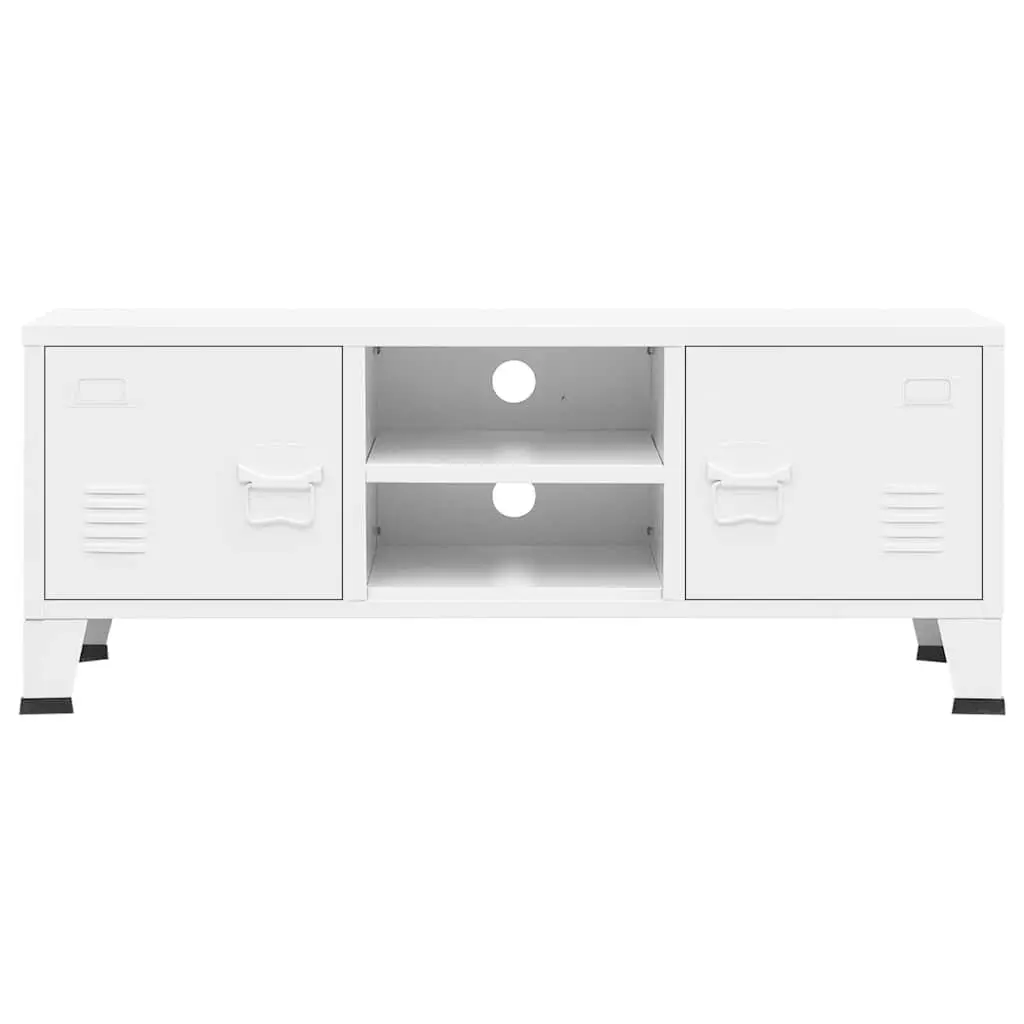 White Metal Industrial TV Cabinet with Doors