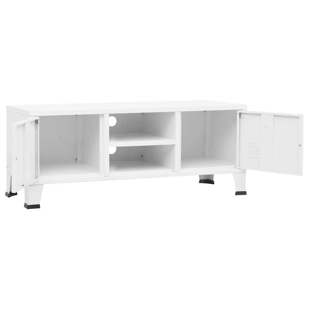 White Metal Industrial TV Cabinet with Doors