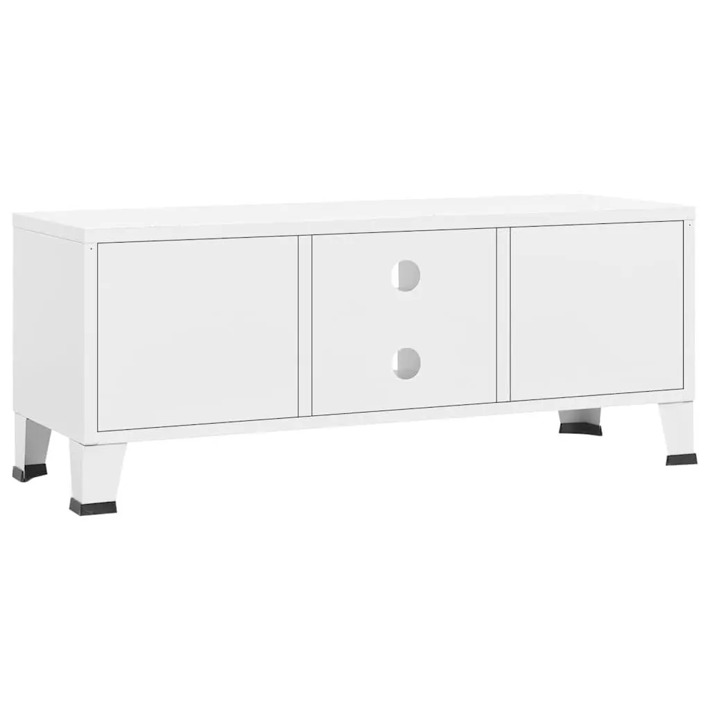 White Metal Industrial TV Cabinet with Doors