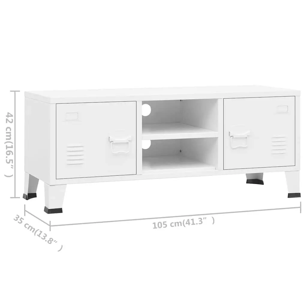 White Metal Industrial TV Cabinet with Doors