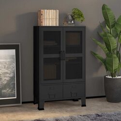 Durable Black Metal Industrial Storage Chest with Drawers