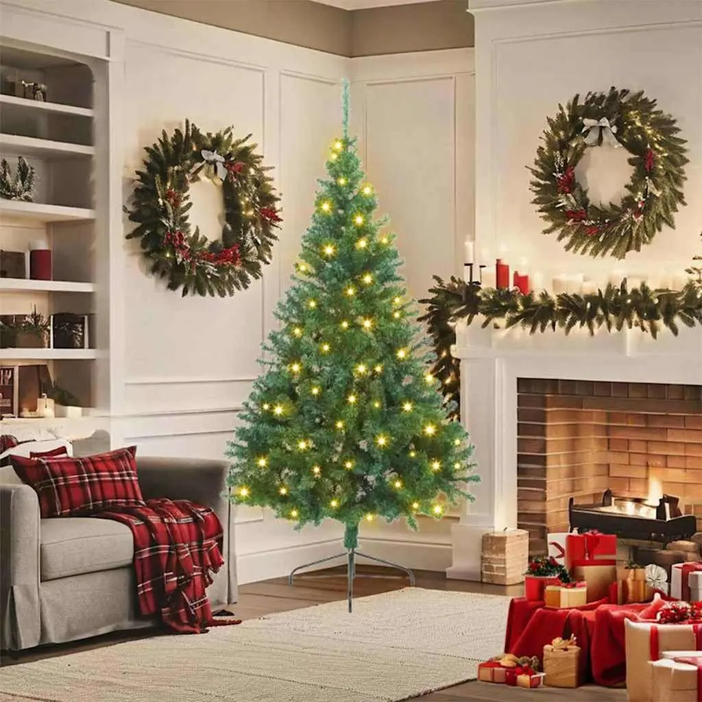 Artificial Christmas Tree PVC 180 cm Green Cone Pre-lit LED Warm White Lights