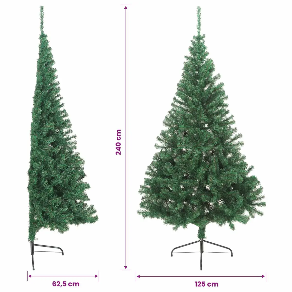 Artificial Christmas Tree PVC 240cm Green Cone Shape Pre-lit LED Indoor Outdoor