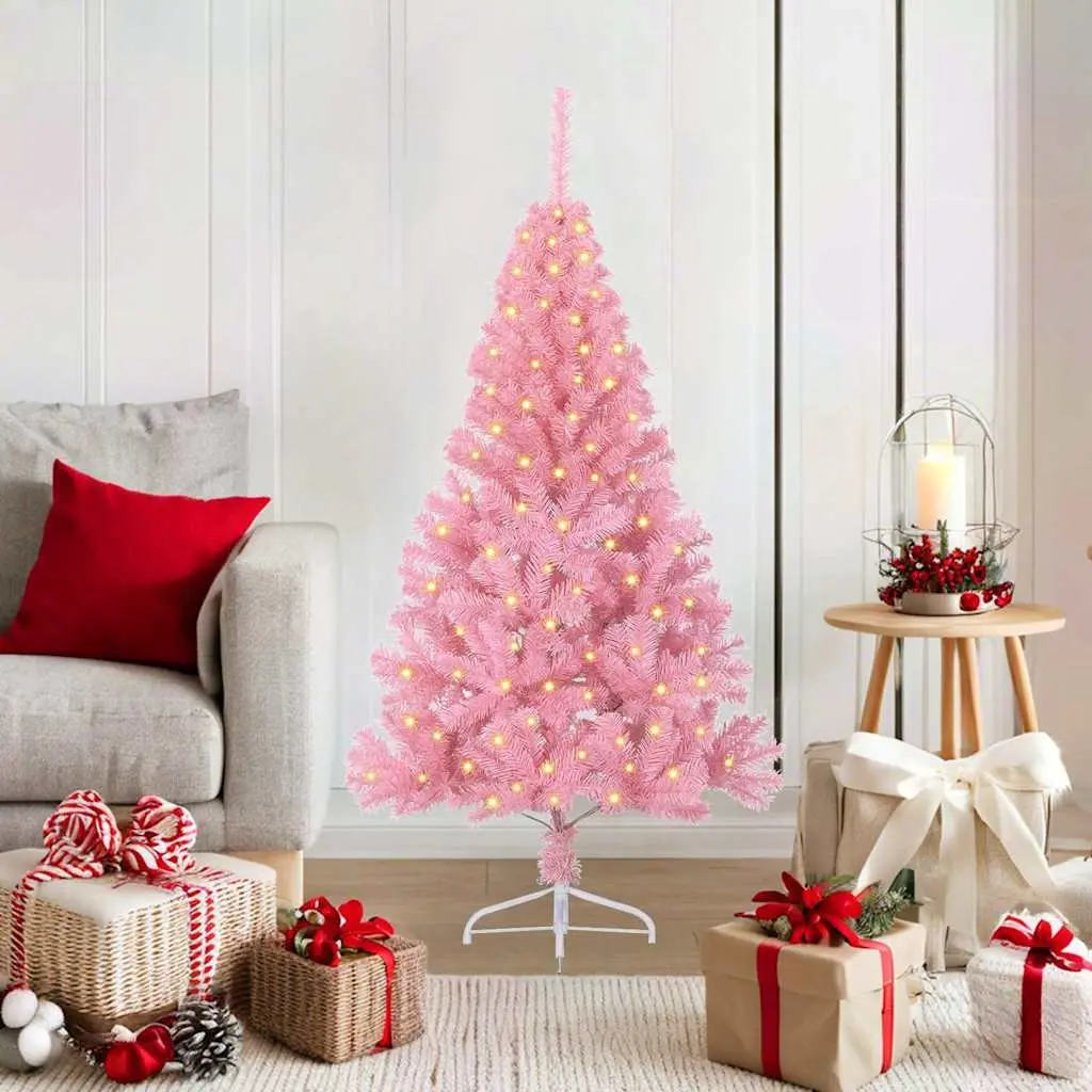 Artificial Christmas Tree PVC 120cm Pink Cone Shaped Pre-lit with LED Lights