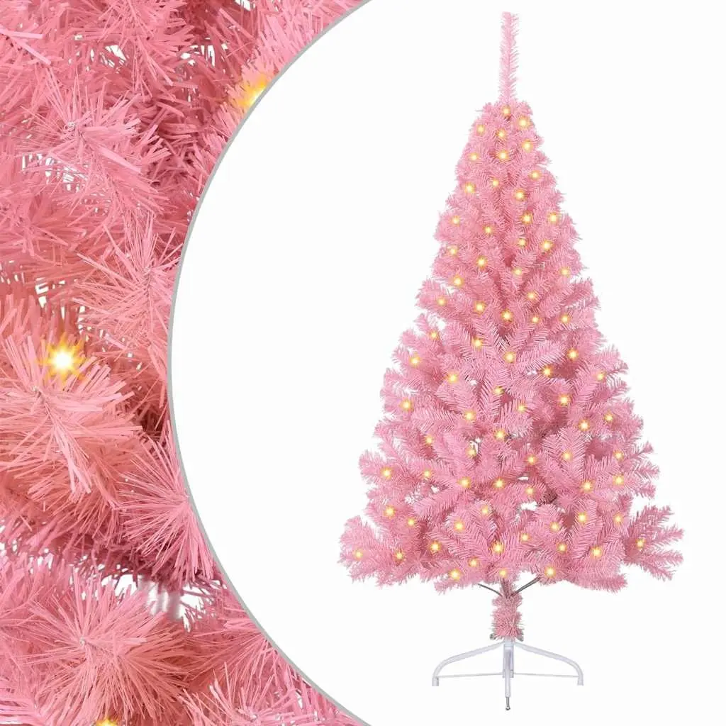 Artificial Christmas Tree PVC 120cm Pink Cone Shaped Pre-lit with LED Lights