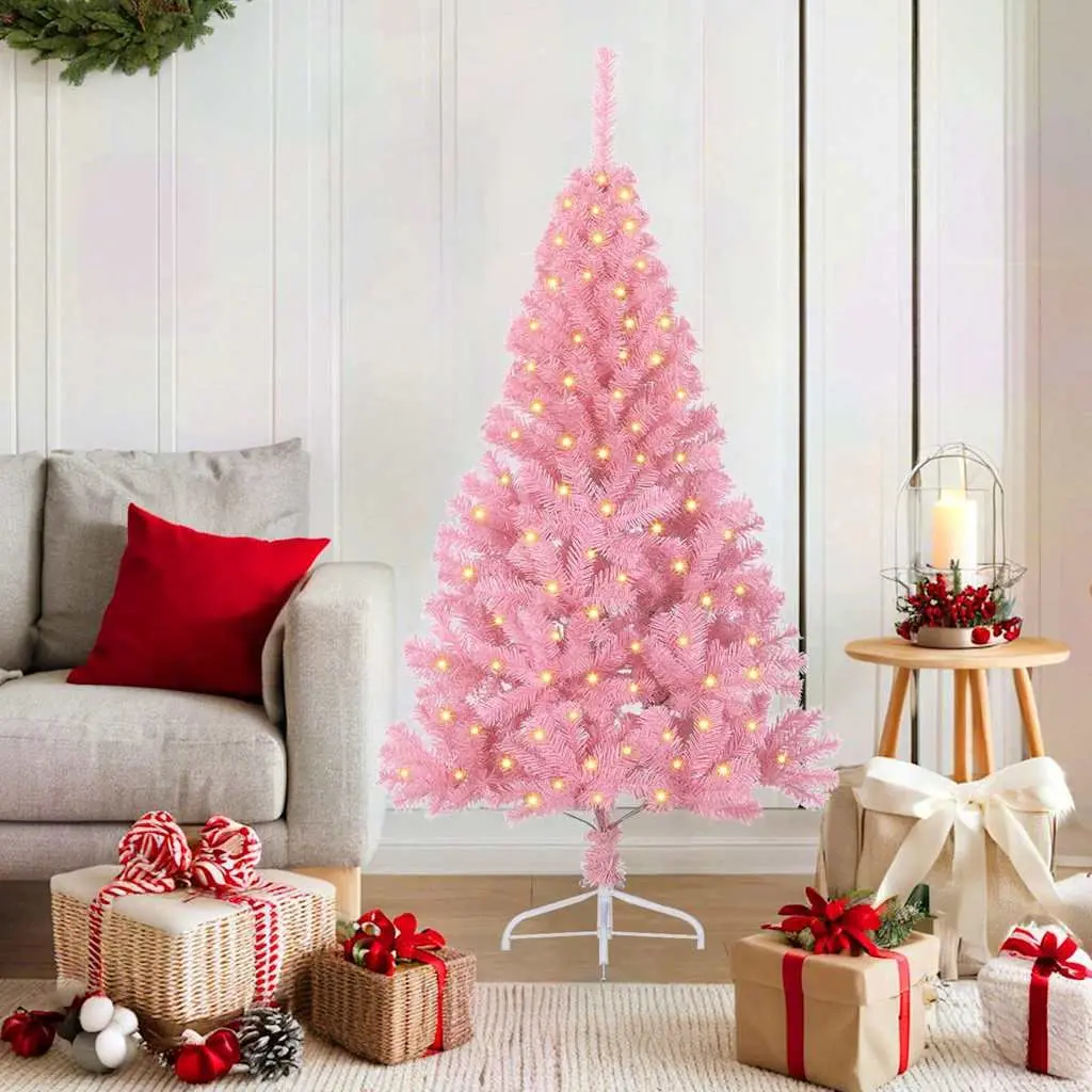 Artificial Christmas Tree PVC 150cm Pink Pre-lit with 150 LED Lights Cone Shape