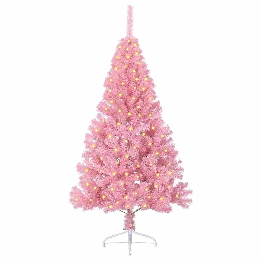 Artificial Christmas Tree PVC 150cm Pink Pre-lit with 150 LED Lights Cone Shape