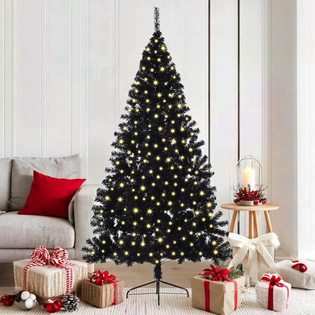 Artificial Christmas Tree PVC 180cm Black Pre-lit LED Lights Cone Shape Indoor Outdoor