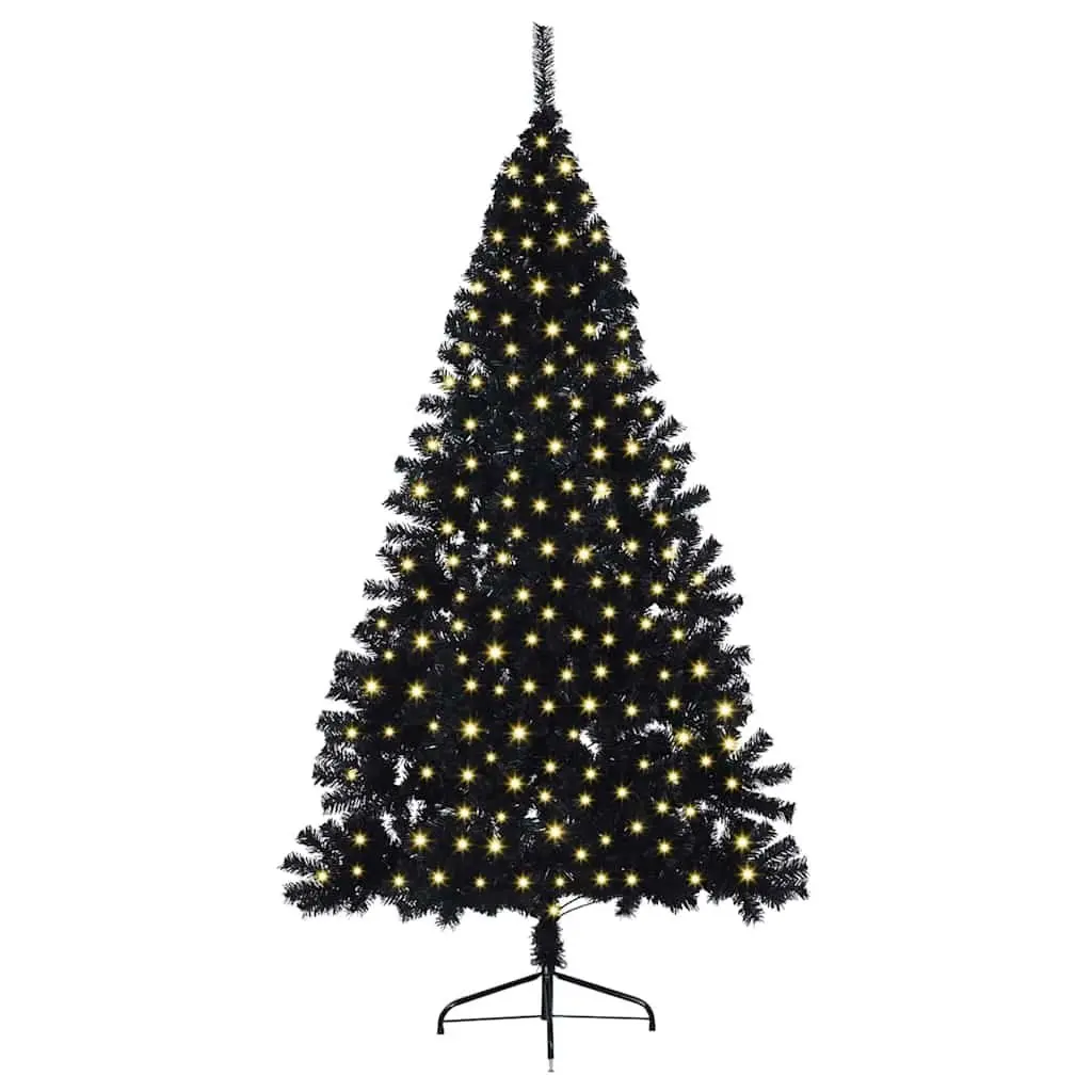Artificial Christmas Tree PVC 180cm Black Pre-lit LED Lights Cone Shape Indoor Outdoor