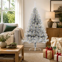 Artificial Pre-lit Christmas Tree 150 cm Silver Cone LED Warm White Indoor